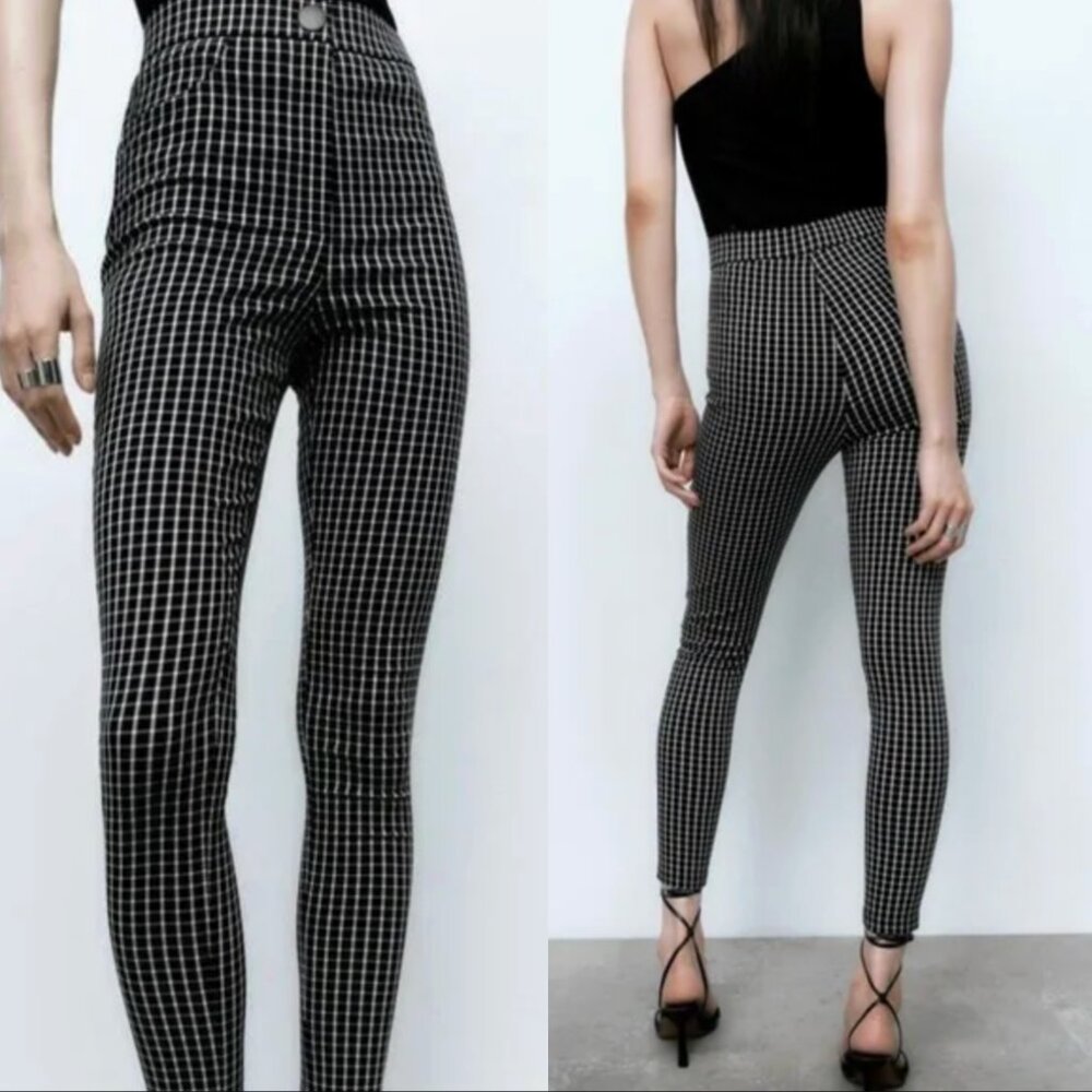 Zara Checkered Pants High Waisted Black and White Jeggings